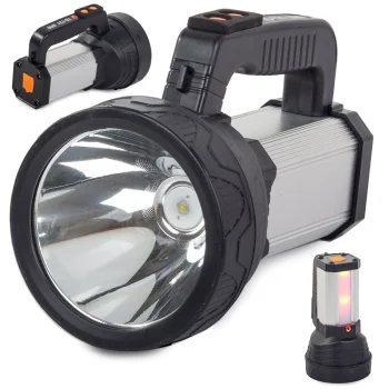 LED žibintas-prožektorius TD5000B su išorinės baterijos funkcija, sidabrinis