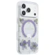 Guess Resin Flowers Glitter MagSafe dėklas telefonui iPhone 18 Pro / 17 Pro, violetinis