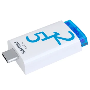 USB atmintinė Philips Click Series 512 GB USB-C 3.2 Gen 1, balta / oranžinė