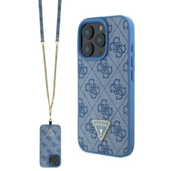 "Guess Crossbody 4G Metal Logo Strass" dėklas, skirtas iPhone 16 Pro, mėlynas