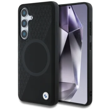 BMW Leather Half Textured MagSafe dėklas skirtas Samsung Galaxy S25, juodas