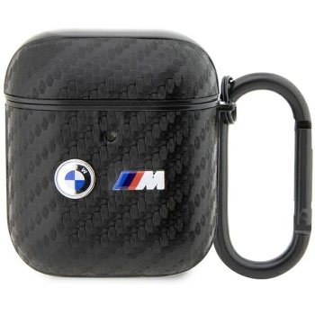 BMW Carbon Double Metal Logo dėklas, skirtas AirPods 1 / 2, juodas