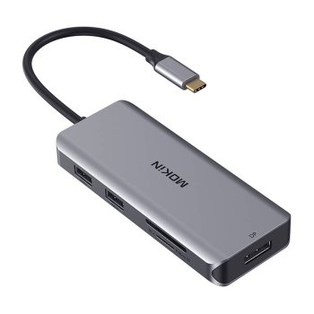MOKiN 9-in-1 USB-C šakotuvas (2x HDMI, DP, PD, SD/TF, USB 3.0/2.0), sidabrinis