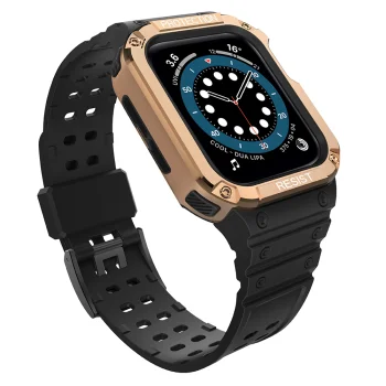 „Protect Strap Band“ dirželis su dėklu „Apple Watch“ 38/40/41mm, Juodas/Rožinis auksas