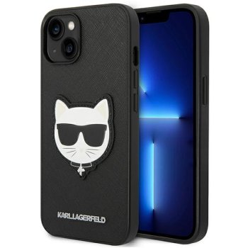 Karl Lagerfeld Saffiano Choupette Head Patch dėklas iPhone 14 Plus / 15 Plus, Juodas