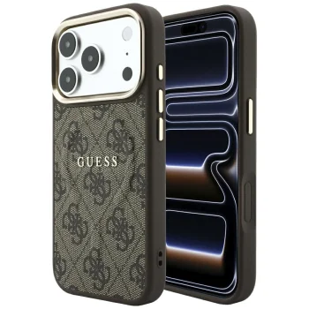 Guess Embossed 4G Classic MagSafe dėklas telefonui iPhone 17 Pro / 18 Pro, rudas