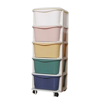 Kids 5-Drawer Storage Cart on Wheels, Plastic Toy Organizer