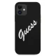Guess iPhone 12 mini dėklas Silicone Vintage Script, juodas / baltas