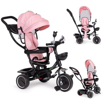 ECOTOYS 4-in-1 vaikiškas triratukas su apsukama kėdute, rožinis