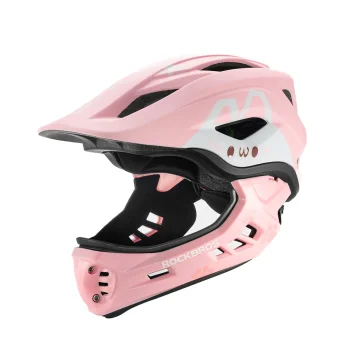 Rockbros TT-32002 Rabbit vaikiškas šalmas su nuimama smakro apsauga, M (54-58cm), rožinis