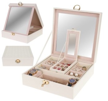 Beautylushh Jewelry Box Organizer with Mirror and Lock, White