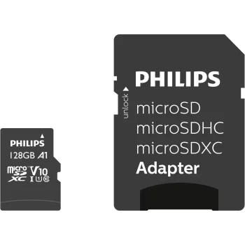 Philips microSDXC atminties kortelė 128 GB Class 10 UHS-I U1 V10 su adapteriu
