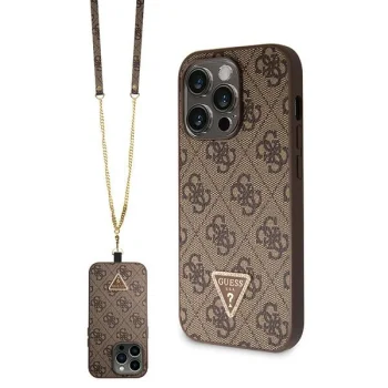Guess dėklas iPhone 15 Pro telefonui Crossbody 4G Metal Logo, rudas