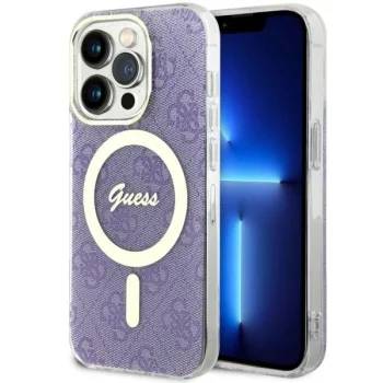 Guess dėklas iPhone 14 Pro su 4G MagSafe, violetinis