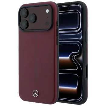 Mercedes Leather Semi Wrap Iconic Line MagSafe dėklas telefonui iPhone 18 Pro / 17 Pro, bordo