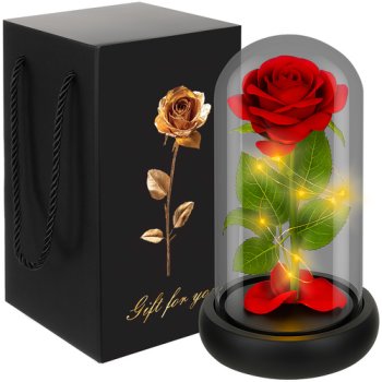 Ruhhy amžina rožė stikliniame gaubte su LED apšvietimu, 21 cm