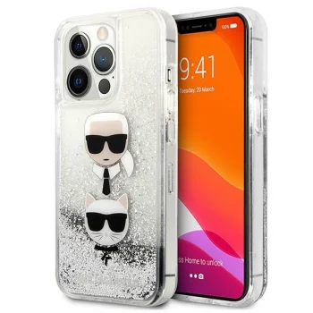 Karl Lagerfeld dėklas iPhone 13 / 13 Pro su judančiais blizgučiais, sidabrinis