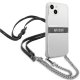 Skaidrus „Guess“ 4G Gray Strap Silver Chain dėklas „iPhone 13 mini“