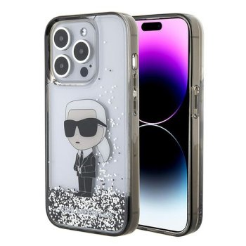 Karl Lagerfeld iPhone 15 Pro Case Liquid Glitter Ikonik, Transparent