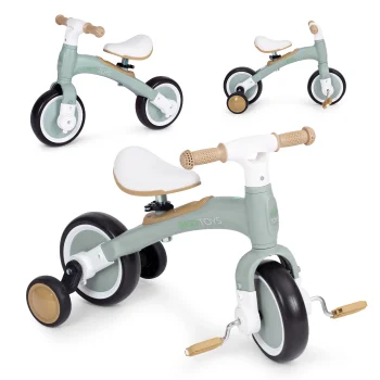 ECOTOYS 3-in-1 vaikiškas balansinis dviratukas su pedalais, žalias