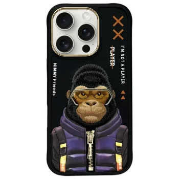 Nimmy Cool&Cute 2.0 Monkey dėklas, skirtas iPhone 16 Pro, juodas