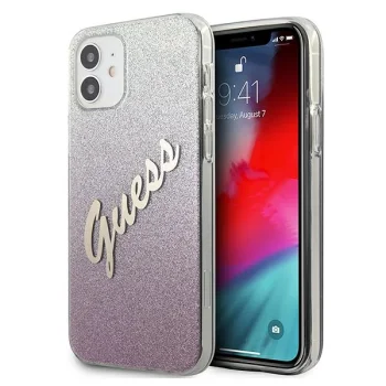 Guess iPhone 12 mini dėklas Glitter Gradient Script, rožinis