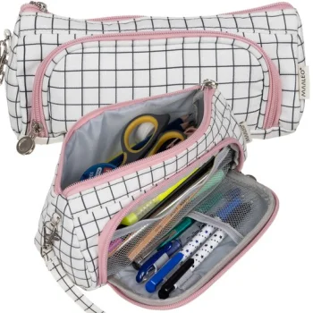 Maaleo 00024509 Two-Compartment School Pencil Case, White Checkered