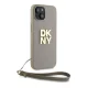 DKNY dėklas iPhone 15 / 14 / 13 su riešo dirželiu Wrist Strap Stock Logo, smėlio sp.
