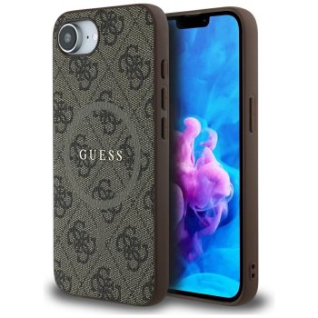 Guess 4G Ring Classic Logo MagSafe dėklas telefonui Apple iPhone 16e, rudas