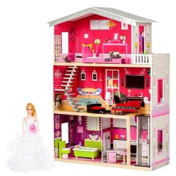 Didelis medinis lėlių namelis su liftu ECOTOYS Malibu Residence 128575