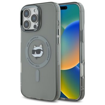 Karl Lagerfeld dėklas iPhone 16 Pro Max IML Metal Choupette MagSafe, juodas