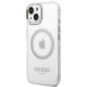 Guess Metal Outline MagSafe dėklas telefonui iPhone 14 Plus, sidabrinis