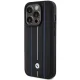 BMW Leather Stamp Blue Line dėklas telefonui iPhone 15 Pro Max 6.7\", Black