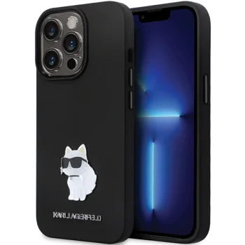 Karl Lagerfeld dėklas iPhone 13 / 13 Pro Silicone Choupette Metal Pin, juodas