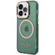 Guess iPhone 14 Pro Max dėklas Gold Outline Translucent MagSafe, žalias