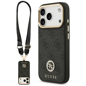 Guess 4G Strass Logo & Big Strap MagSafe dėklas iPhone 17 Pro telefonui, juodas