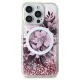 Guess GUHMP16LLFMWTP iPhone 16 Pro dėklas Liquid Glitter Flower MagSafe, rožinis