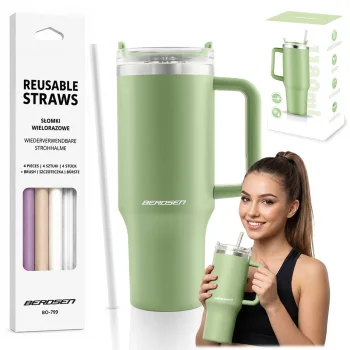 Berdsen vakuuminis termopuodelis su šiaudelių rinkiniu, 1180 ml, žalias