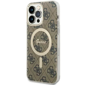 Guess dėklas iPhone 14 Pro Max telefonui 4G MagSafe, rudas