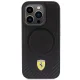 Ferrari dėklas iPhone 15 Pro telefonui Carbon Metal Logo MagSafe, juodas