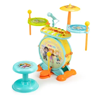 Kids Drum Set and Keyboard 2-in-1 with Microphone, Stool and LED