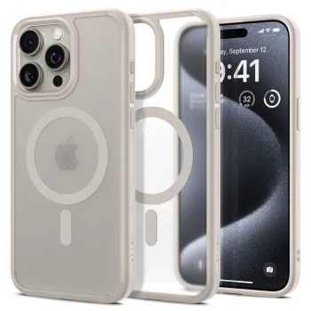Spigen Ultra Hybrid Mag Case with MagSafe for iPhone 15 Pro Max - Matte Natural Titanium