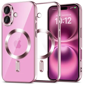 Tech-Protect MagFlex Case for iPhone 16, Clear/Pink