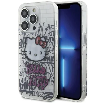 Hello Kitty iPhone 13 / 13 Pro dėklas IML Kitty On Bricks Graffiti, baltas
