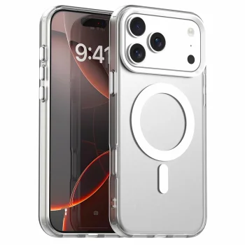 Dėklas iPhone 18 Pro / 17 Pro su magnetiniu žiedu, hibridinis, baltas