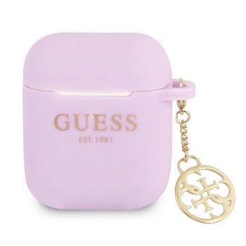 Guess Silicone Charm 4G dėklas AirPods 1/2, violetinis