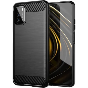 Anglies pluošto rašto TPU dėklas, skirtas Xiaomi Poco M3, juodas