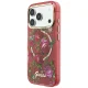 Guess IML Glitter Blossom Roses dėklas iPhone 17/18 Pro Max, MagSafe, bordo