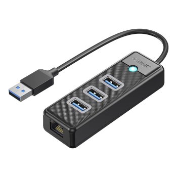 Orico PW3UR25-U3 USB šakotuvas (3x USB-A 3.0, 1x RJ45 2.5G), 0.5m, juodas