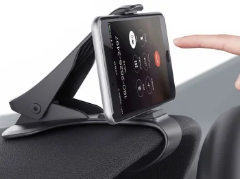 Tvirtas automobilinis telefono laikiklis ant prietaisų skydelio, juodas